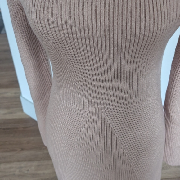 Mock Neck Ribbed Long Sleeve Midi Dress - Blush - Picture 4 of 14